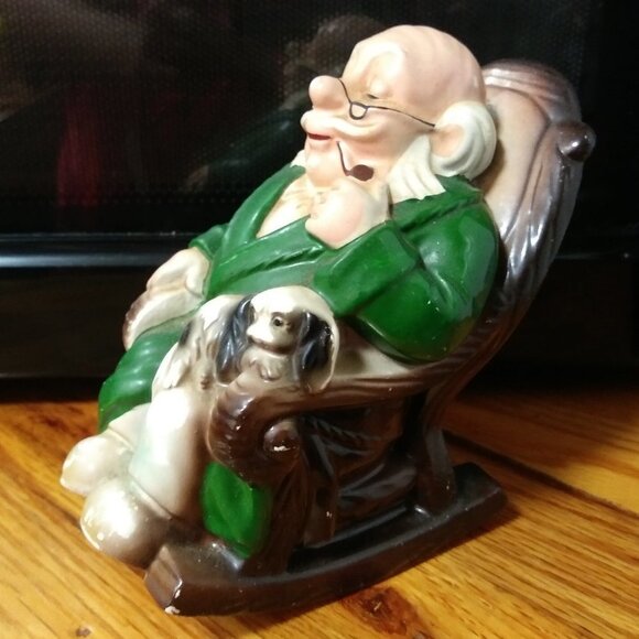 VTG Old man in Rocker w/dog Piggy Banks 1960s - Picture 2 of 7